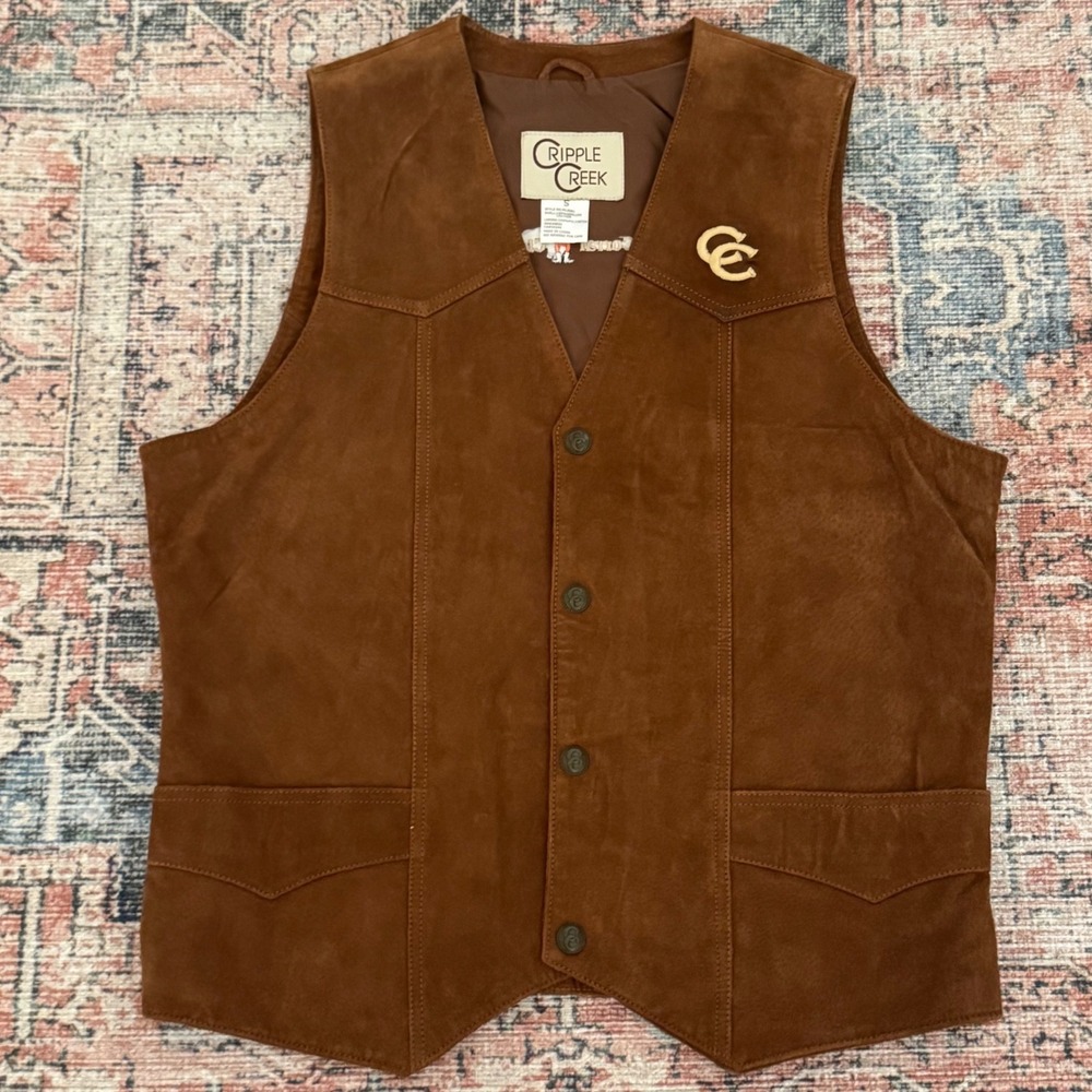 Cripple Creek Mens Brown Suede Leather Western Vest Corral Club S Houston Rodeo